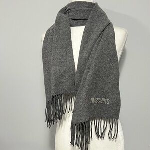 MOSCHINO Extrafine Merino Wool Rhinestones Fringe Scarf